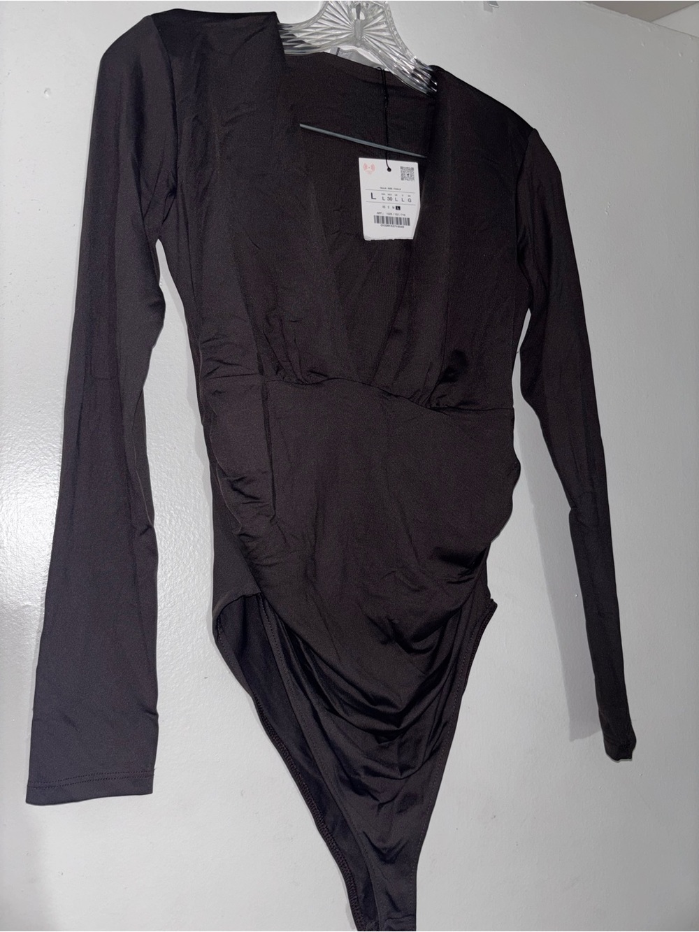 Long-Sleeve Black Wrap Bodysuit Zara